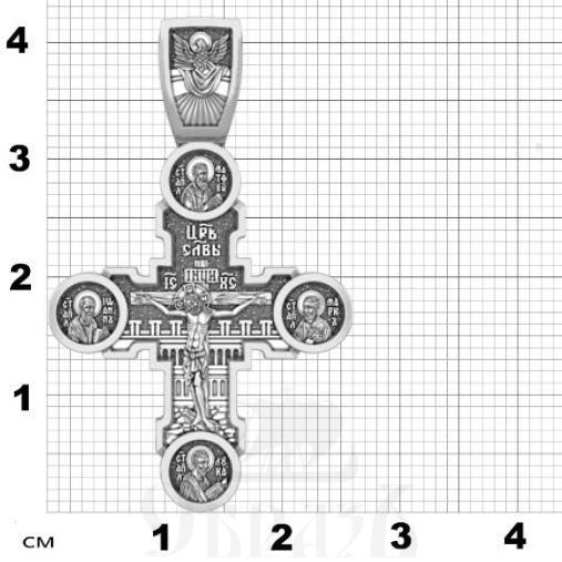 каплевидный крест евангелисты, серебро 925 проба с родированием (арт. 17.052р)