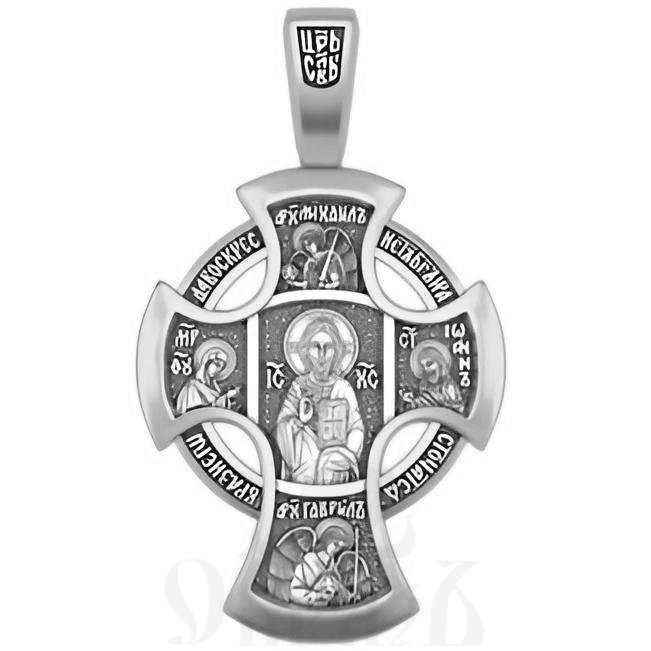 новгородский крест большой деисус и ангел хранитель, серебро 925 проба с платинированием (арт. 17.026р)