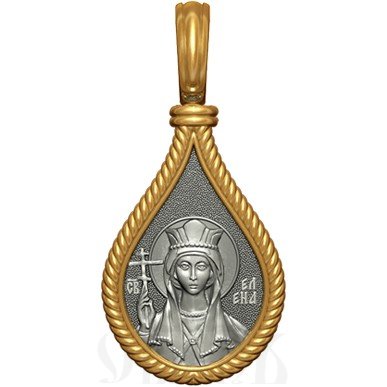 нательная икона св. равноапостольная елена константинопольская царица, серебро 925 проба с золочением (арт. 06.017)